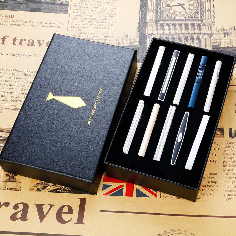 [Australia] - YADOCA Tie Clips Set for Men Tie Bar Clip Black Silver-Tone Gold-Tone for Wedding Business with Gift Box Style b 10pcs with box 