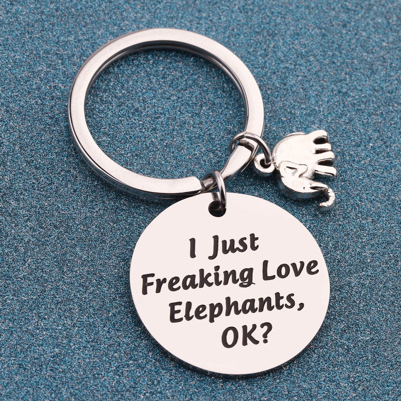 [Australia] - LQRI Elephant Keychain Elephant Lover Gift I Just Freaking Love Elephants OK Keychain Funny Elephant Gift for Friends, Animal Lovers sliver 