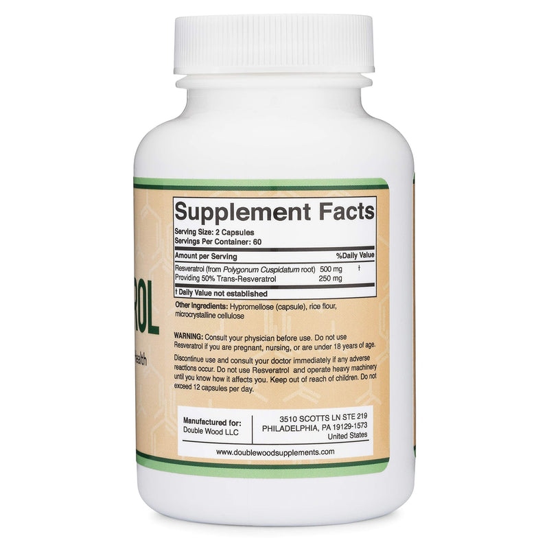 [Australia] - Resveratrol 500mg Per Serving, 120 Capsules (Natural Resveratrol Polygonum Root Extract Providing 50% Trans-Resveratrol) Healthy Aging Support by Double Wood Supplements 
