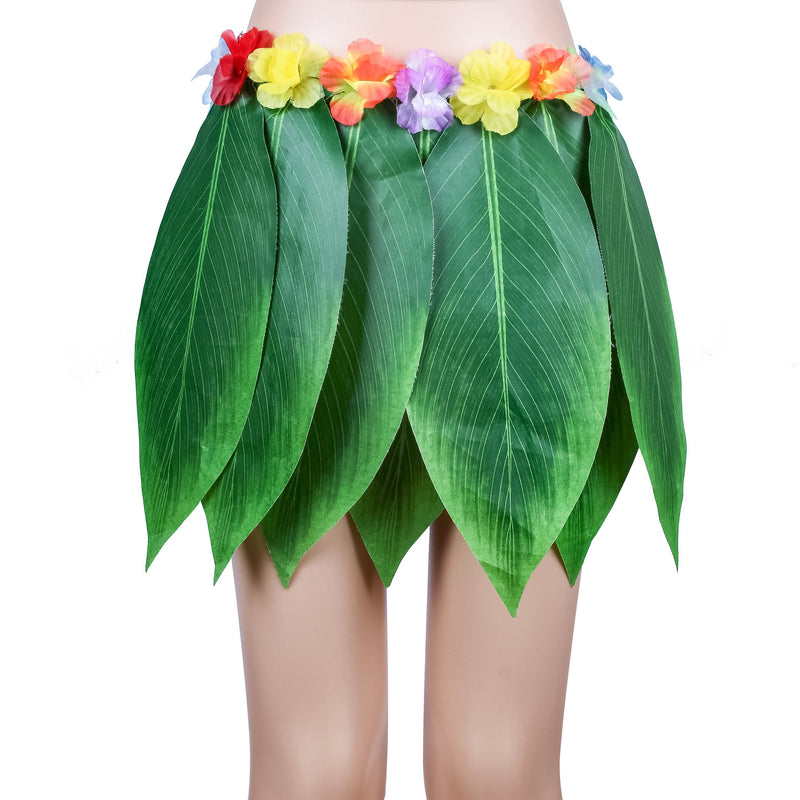 [Australia] - KEFAN Leaf Hula Skirt and Hawaiian Leis Set Grass Skirt with Artificial Hibiscus Flowers for Hula Costume and Beach Party A 