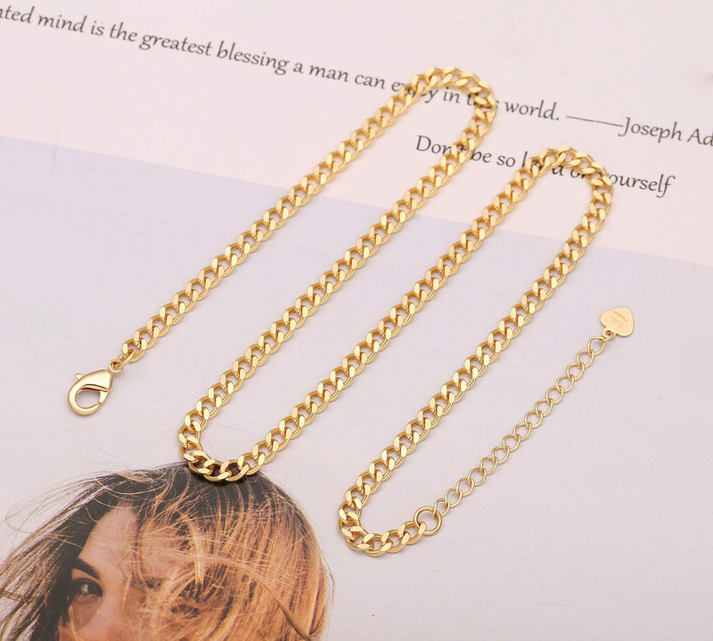 [Australia] - 18k Gold Paperclip Chain Choker Satellite Chain Lava Bead Pendant Necklace Dainty Jewelry for Women 16'' Cuban Chain 