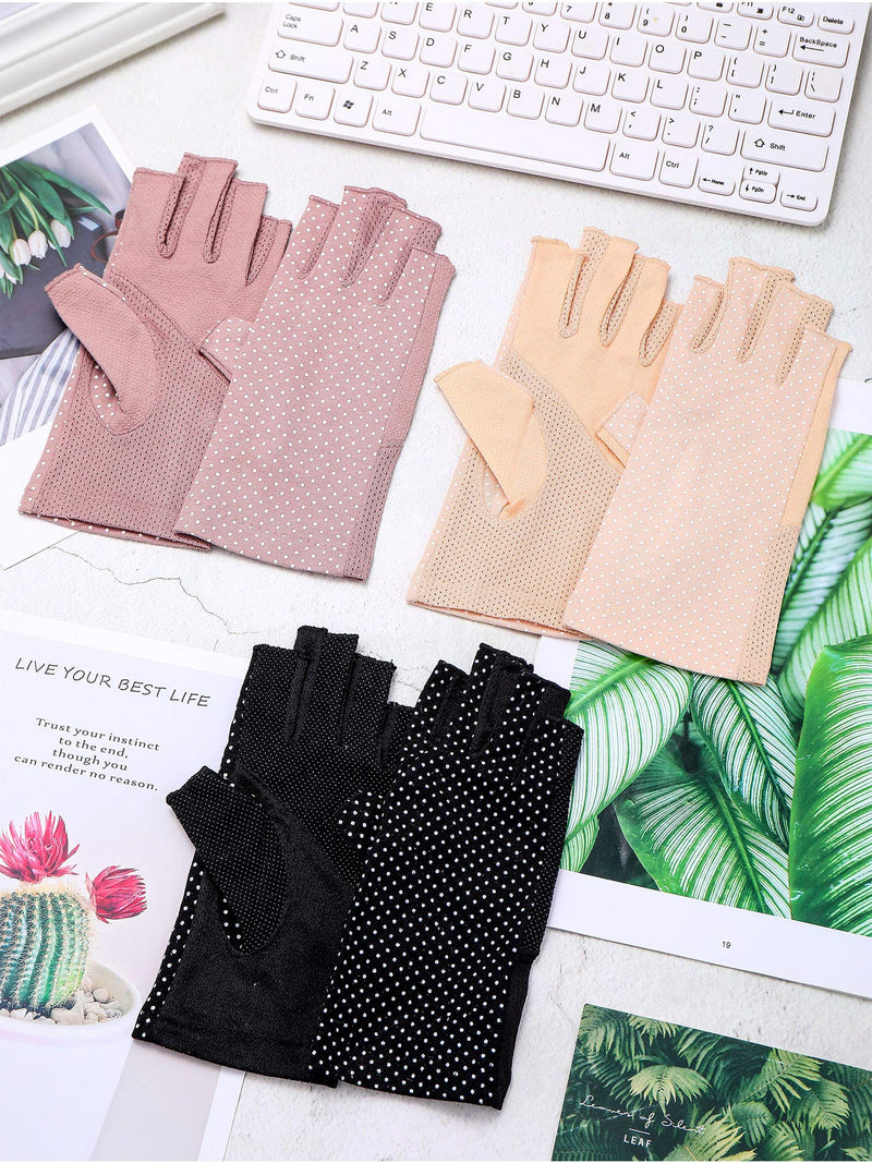 [Australia] - Sunblock Fingerless Gloves Non-slip UV Protection Driving Gloves Summer Outdoor Gloves for Women Girls Apricot, Pink, Black 3 