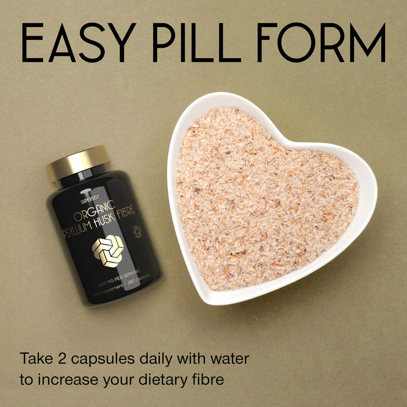 [Australia] - Organic Psyllium Husks Capsules 1400mg - Fibre Supplement for Men & Women - Pure Psyllium Husk Powder - 180 Tablets - High in Soluble Fiber - Certified Organic - Natural Prebiotic from Ispaghula Husk 