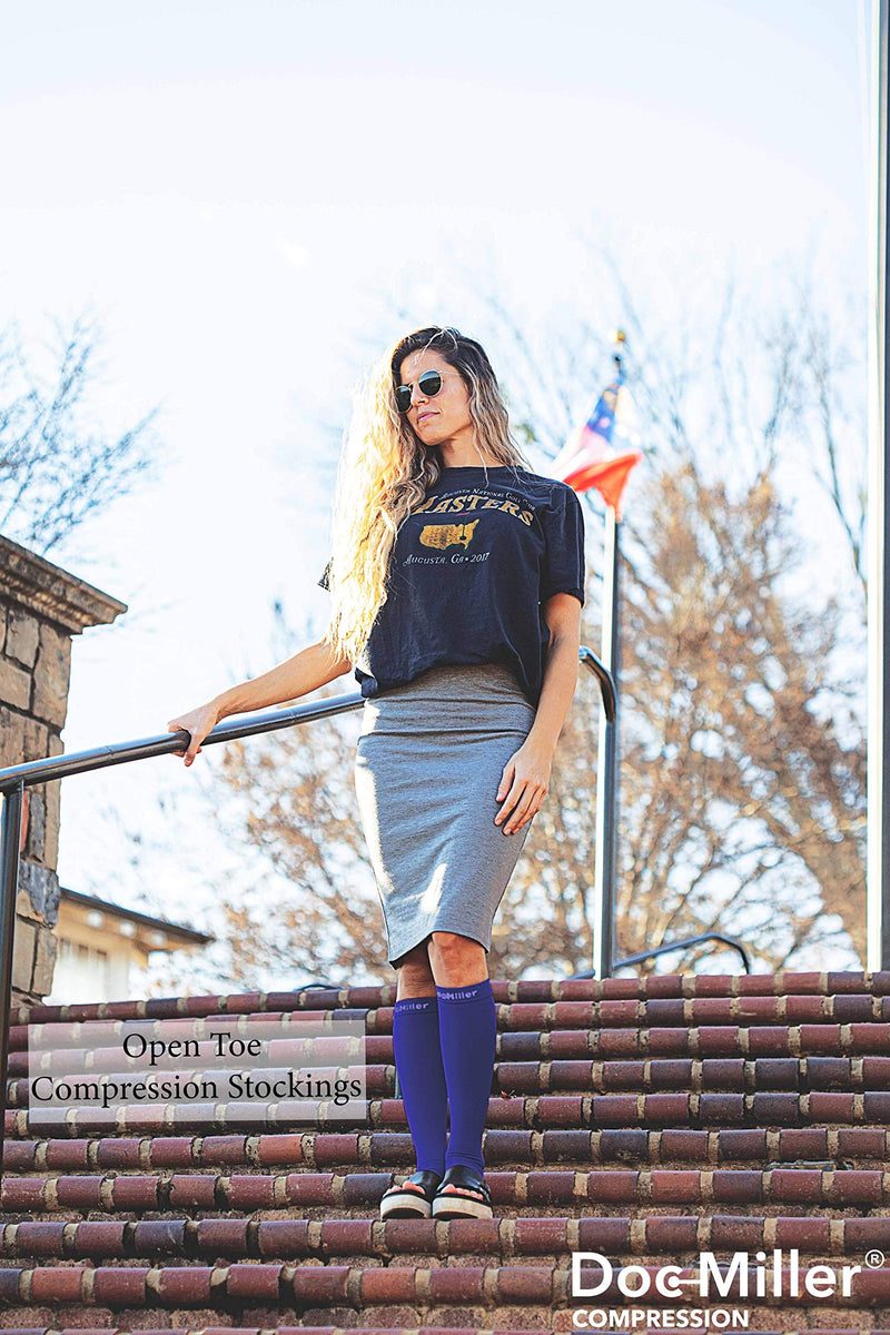 [Australia] - Doc Miller Open Toe Compression Socks 30-40 mmHg 1 Pair Medical Grade Stockings Dark Blue X-Large 