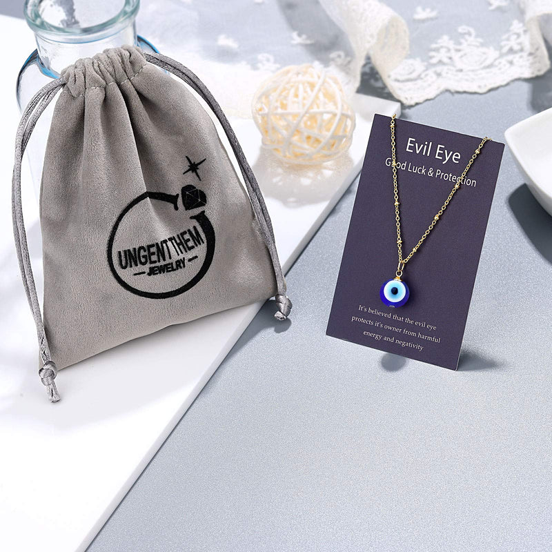 [Australia] - UNGENT THEM Evil Eye Pendant Necklace Chain Blue Eyes Amulet Ojo Turco Dainty Necklace for Women Girls (Silver/Gold) gold 