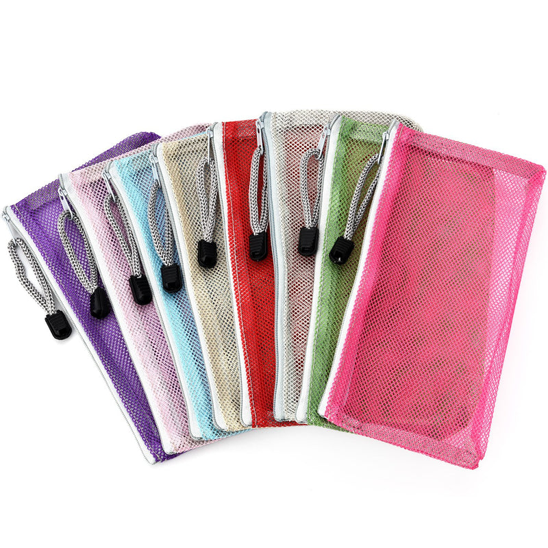 [Australia] - 8 Pieces Zipper Mesh Carry Bag Mesh Makeup Bag Mesh Compact Travel Pouch Organizer for Toiletry and Cosmetics, 8 Colors 