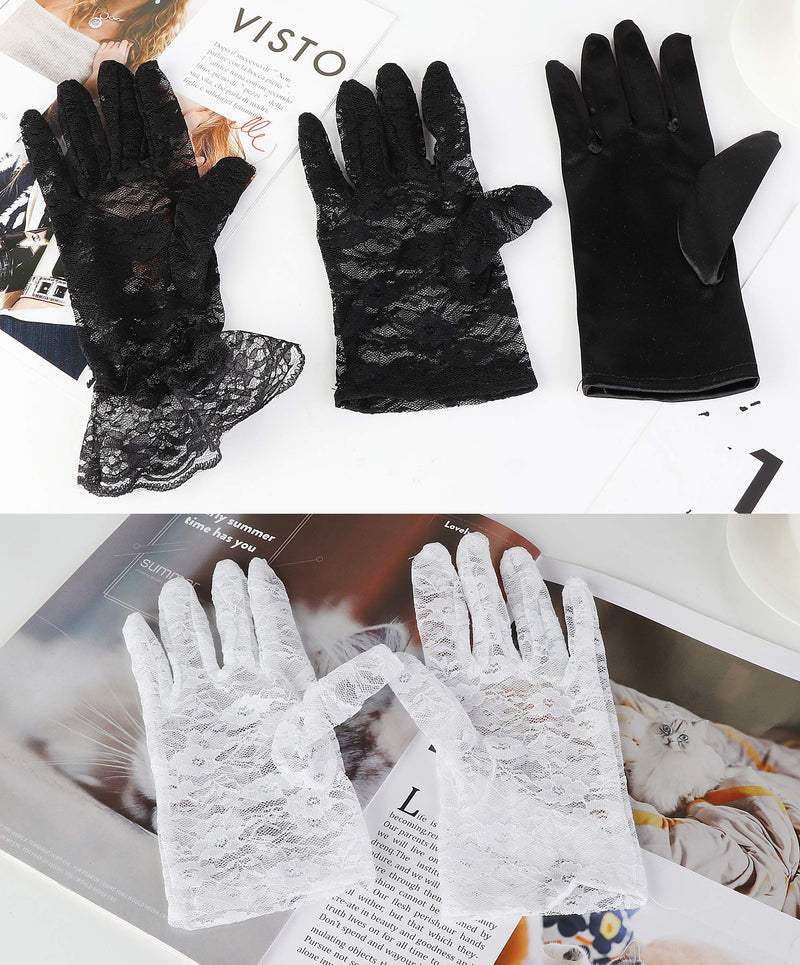 [Australia] - Subiceto 6 Pairs Lace Gloves for Women Lady Elegant Short Floral Wedding Party Prom Summer UV Glove Set 