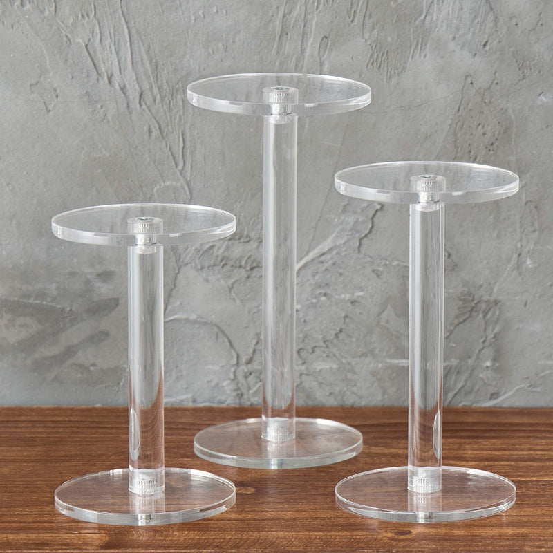 [Australia] - MyGift Set of 3 Clear Round Acrylic Jewelry/Watch Display Pedestal Riser Stands 