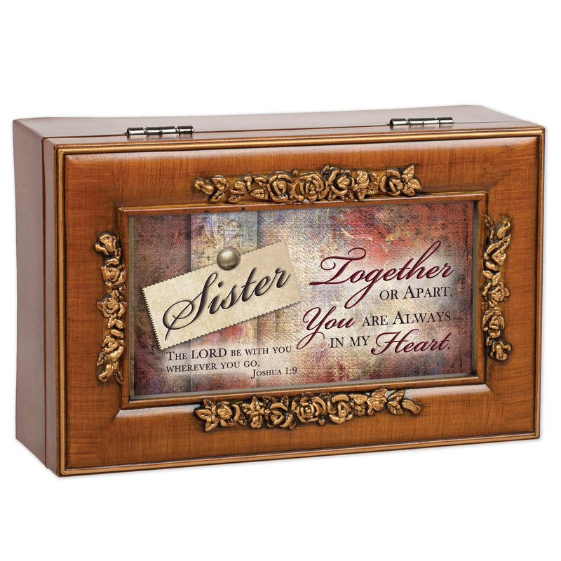 [Australia] - Cottage Garden Sister Rich Walnut Finish Petite Jewelry Music Box Plays Amazing Grace 
