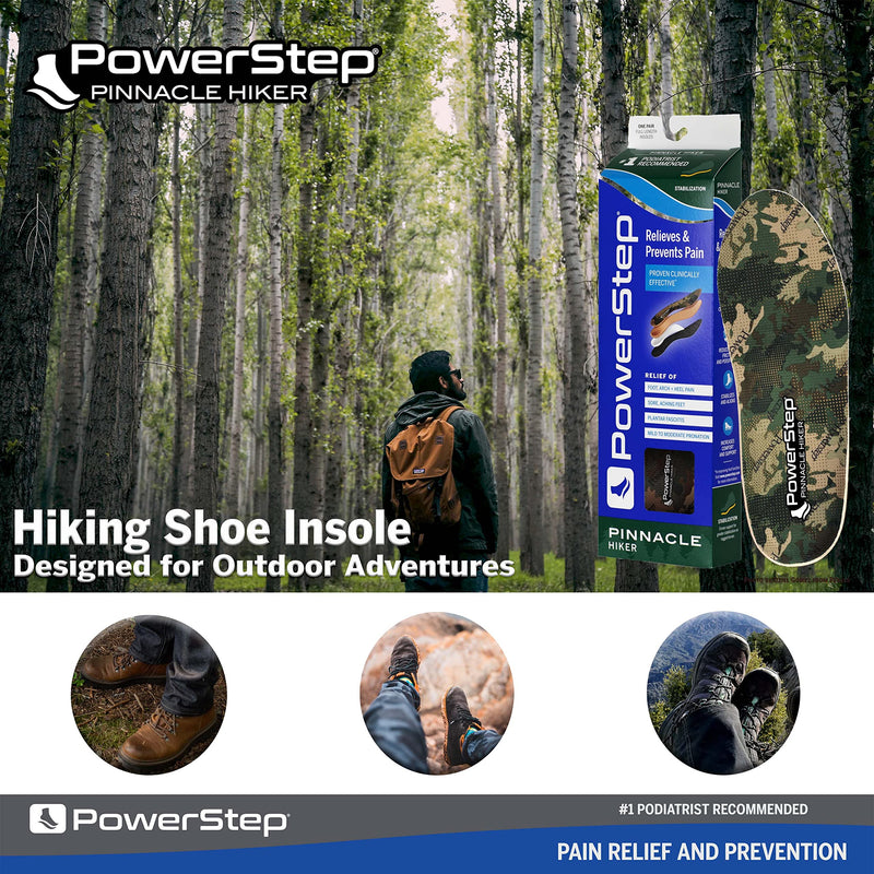[Australia] - Powerstep Insoles, Pinnacle Hiker, Arch Support Hiking Boot Insole, Maximum Arch Support Orthotic For Women and Men Camo Men's 10-10.5 / Women's 12 