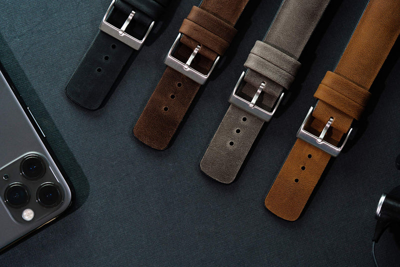 [Australia] - Barton Leather and Rubber Hybrid Straps with Integrated Quick Release Spring Bars - 316L Stainless Steel - Choose Color - 18mm, 20mm & 22mm Watch Bands Walnut 