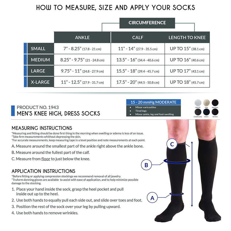 [Australia] - Truform Compression Socks, 15-20 mmHg, Men's Dress Socks, Knee High Over Calf Length Large (1 Pair) Black 