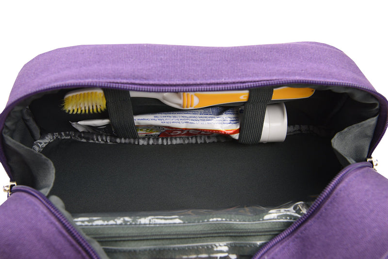 [Australia] - Canvas Toiletry Bag - Large Dopp Kit For Men & Women - The Perfect Travel Essentials Organizer – Ideal For Cosmetics, Shaving Sets Purple 