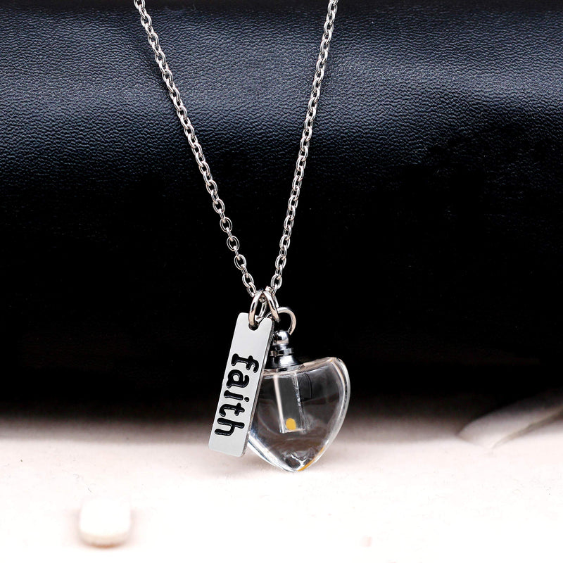 [Australia] - Dainty Christian Religious Mustard Seed Faith Pendant Necklace, Stainless Steel, Heart Shape Openable Bottle Case Y756-6 White 