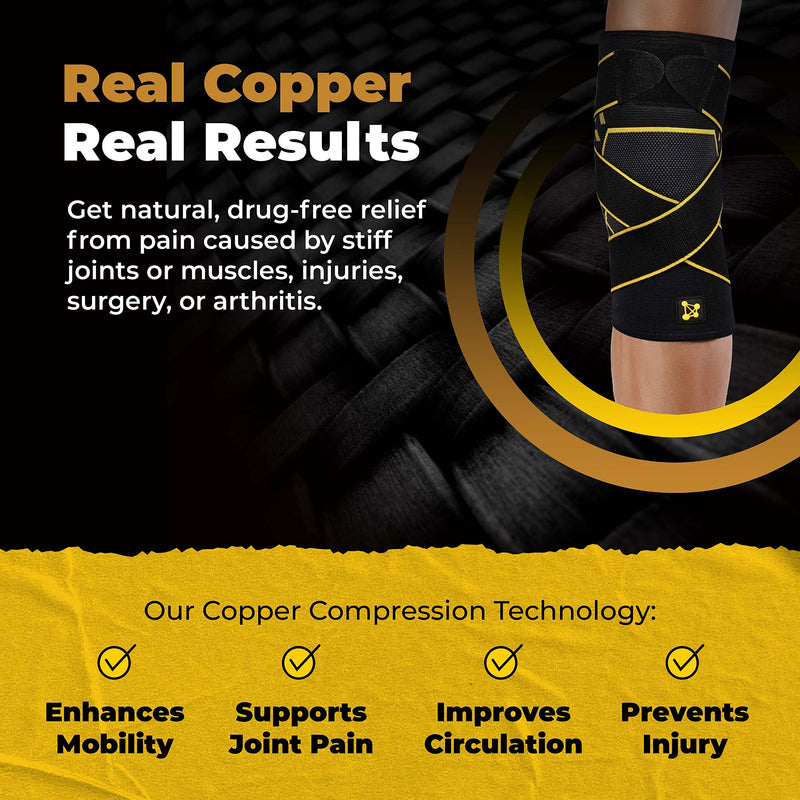[Australia] - Copper Compression Knee Brace With Straps - For Arthritis Pain, Meniscus, & ACL Support - Knee Support for Sport & Everyday Activities - Adjustable & Breathable Design by CopperJoint - Large Knee Brace w/ Strap 