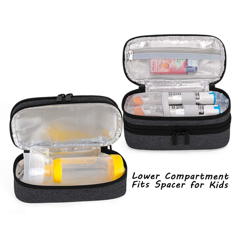 [Australia] - CURMIO Double Layer Insulated EpiPen Carrying Case for Kid, Portable Medicine Supplies Bag for 2 EpiPens, Auvi-Q, Syringes, Spacer, Nasal Spray, Home and Travel, Bag Only, Black (Patent Pending) 