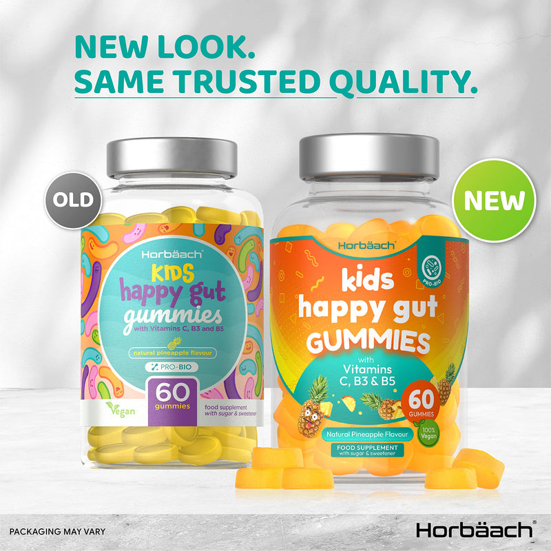 [Australia] - Probiotics for Children | 60 Gummies | Natural Pineapple Flavour | with Vitamin C, B3 & B5 | Vegan Supplement for Immune Support & Gut Health | by Horbaach 