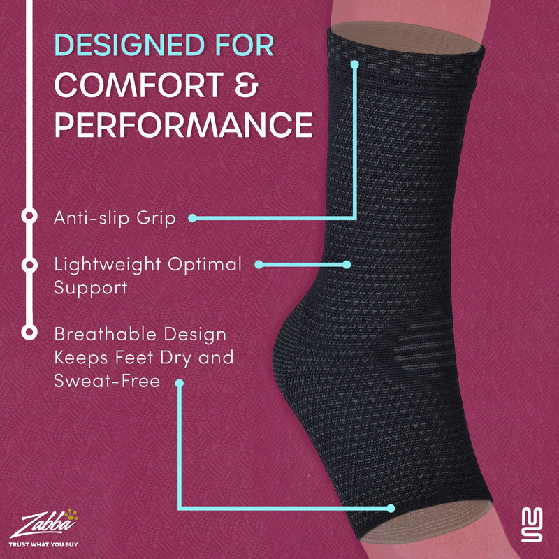 [Australia] - Modetro Sports Ankle Brace Compression Support Sleeve w/Free Ankle Strap-Achilles Tendon Support,Ankle Support for Ligament Damage L (1 Pair) Black 