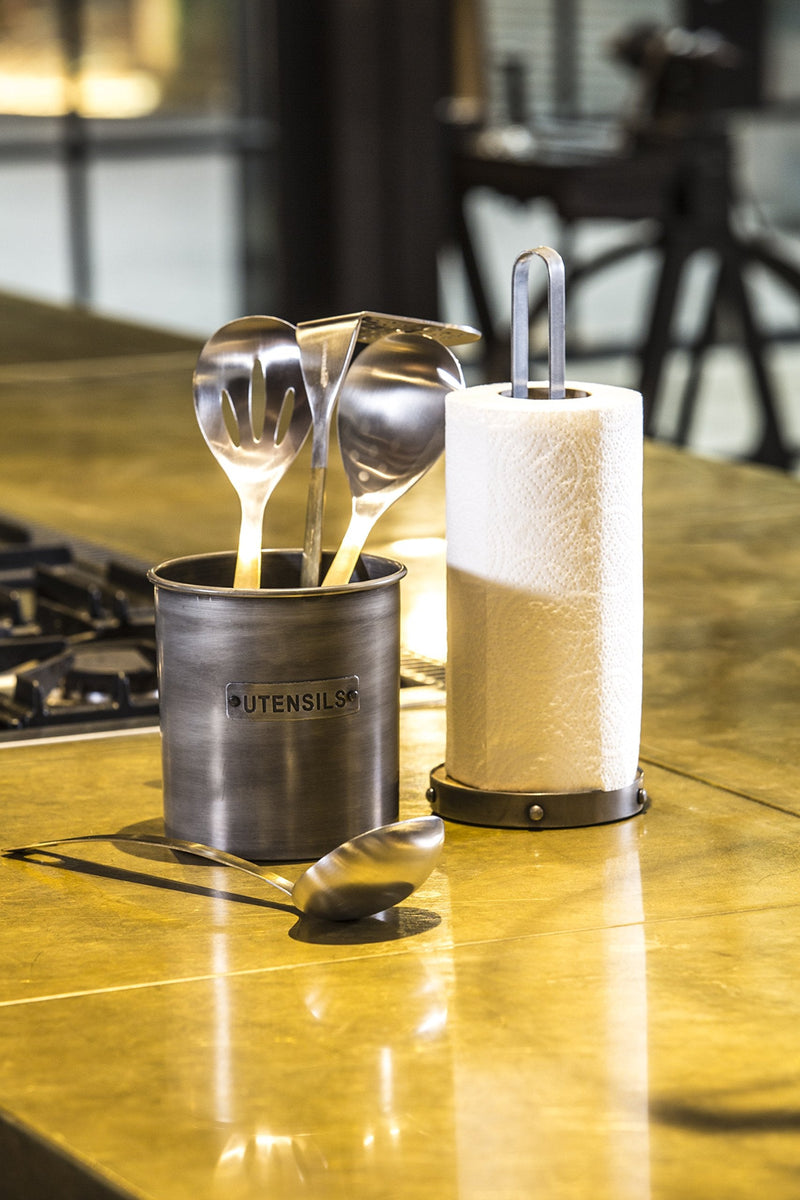 [Australia] - KitchenCraft INDUTENSIL Industrial Kitchen Vintage-Style Metal Utensil Holder, 13.5 x 14.5 cm (5.5” x 5.5”), Grey 