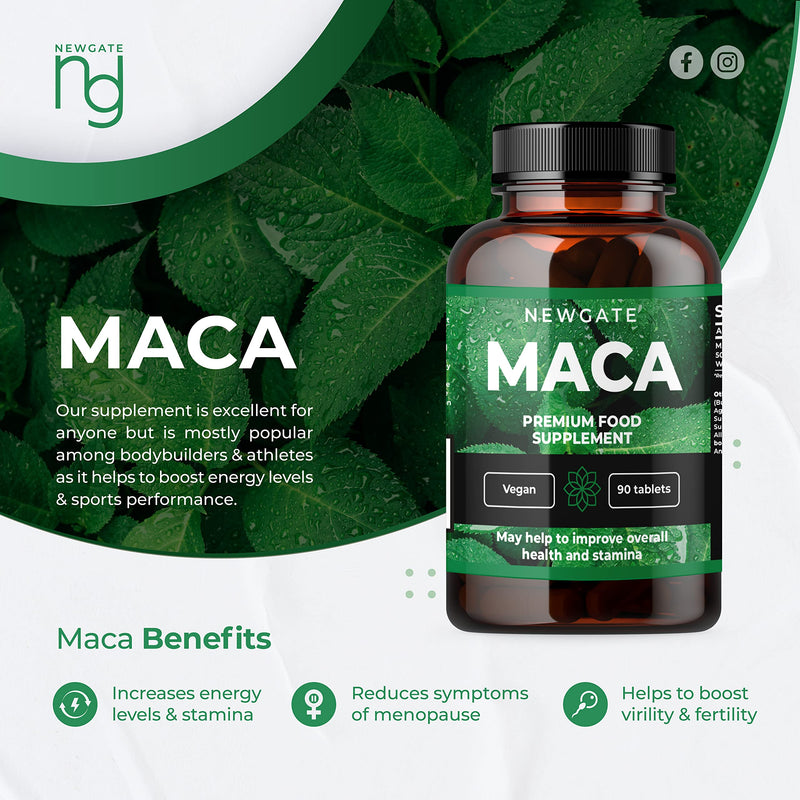 [Australia] - Newgate Labs Maca 90 High Strength Vegan Tablets 50mg Providing Organic Maca Root 500mg - for Skin Health - Premium Nutritional Supplement - Made in The UK � Halal, GMO Free 