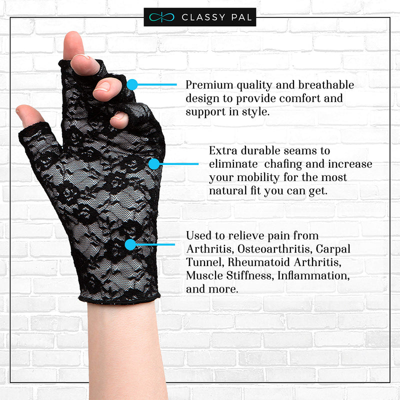 [Australia] - Classy Pal Compression Gloves for Arthritis, Typing Gloves for Hand Pain Relief Lace Large (1 Pair) 