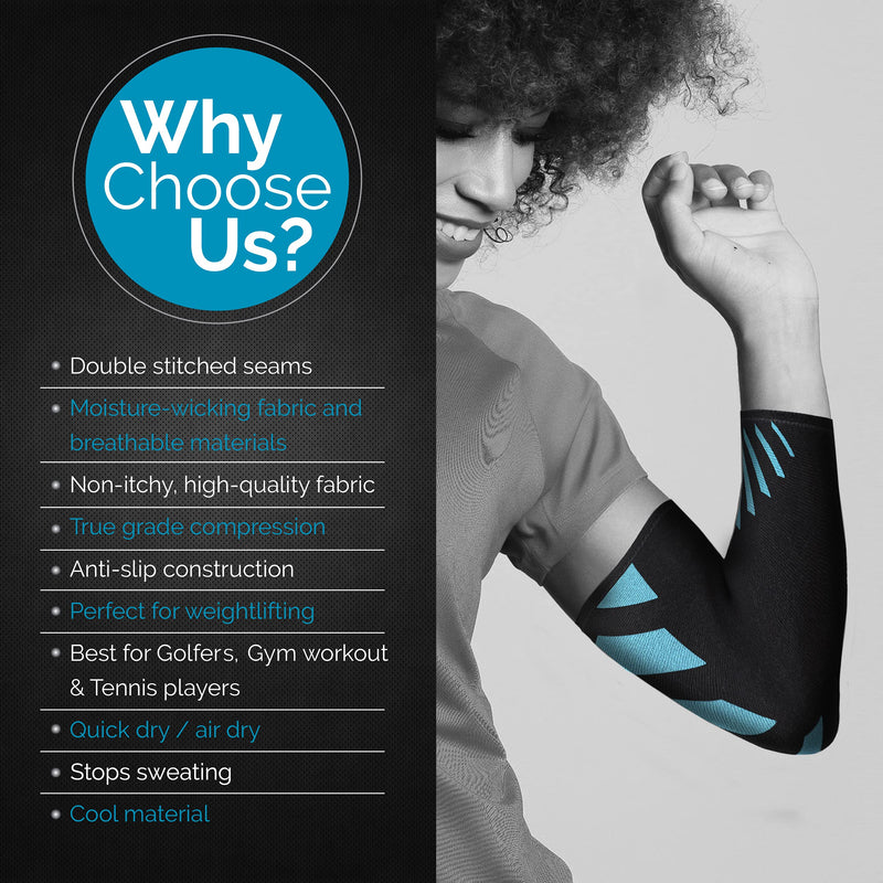 [Australia] - Elbow Compression Sleeve for Men & Women - Elbow Brace for Tendonitis and Tennis Elbow Relief, Golf Elbow, Joint Pains, Bowling, Weightlifting in Premium Breathable Fabric (1 Piece BLUE X-Large) Blue/Black (SINGLE) XL | 12.5"-13.5" Circumference 