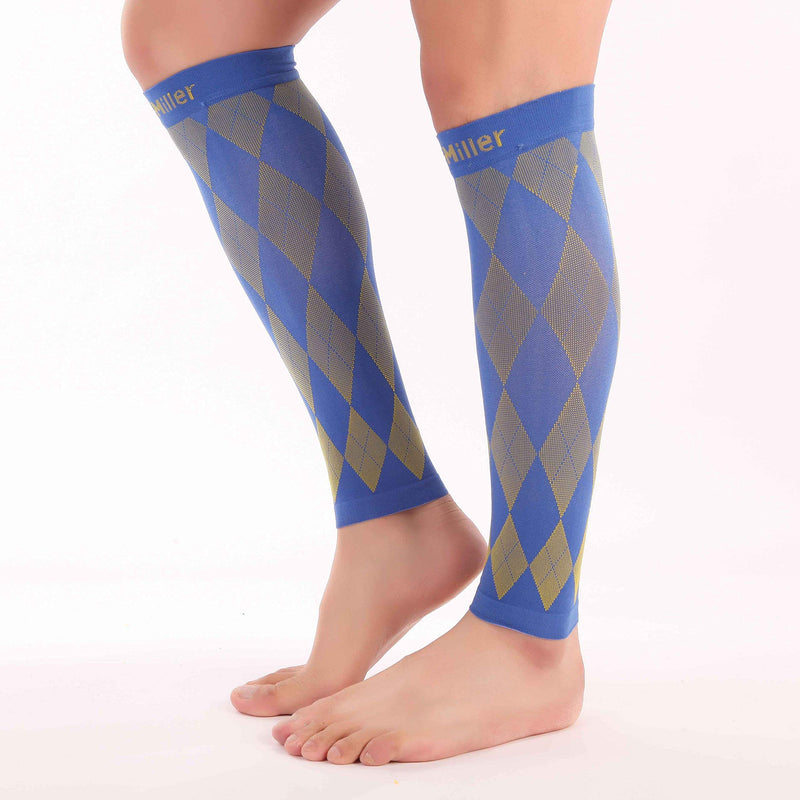 [Australia] - Doc Miller Calf Compression Sleeve for Men & Women - Fast Leg Pain Relief from Shin Splints, Varicose Veins - All Day Calf Support for Running, Travel & Everyday Use Yellow.Blue Medium 