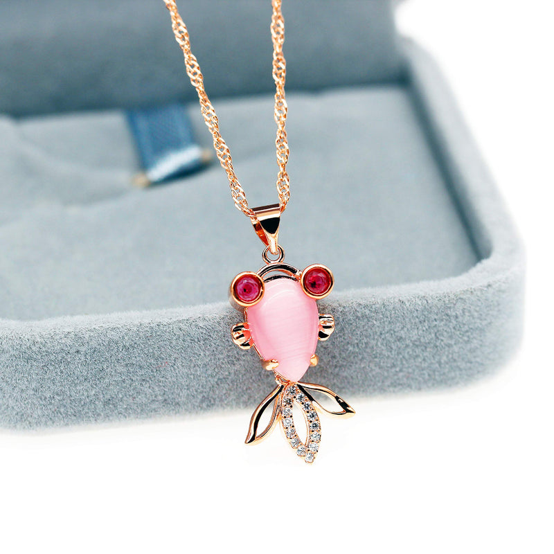 [Australia] - Uloveido Simulated Pink Jade Stone Crystal Rose Gold Plated Cute Goldfish Fish Pendant Necklace Fashion Jewelry for Girls Women DN236 