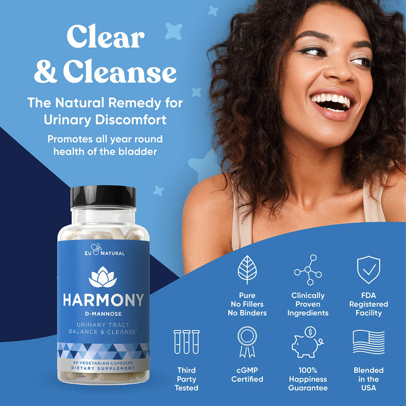 [Australia] - Harmony D-Mannose – Urinary Tract UT Cleanse & Bladder Health – Fast-Acting Detoxifying Strength, Flush Impurities, Clear System – Hibiscus Pills – 60 Vegetarian Soft Capsules 60 Count (Pack of 1) 
