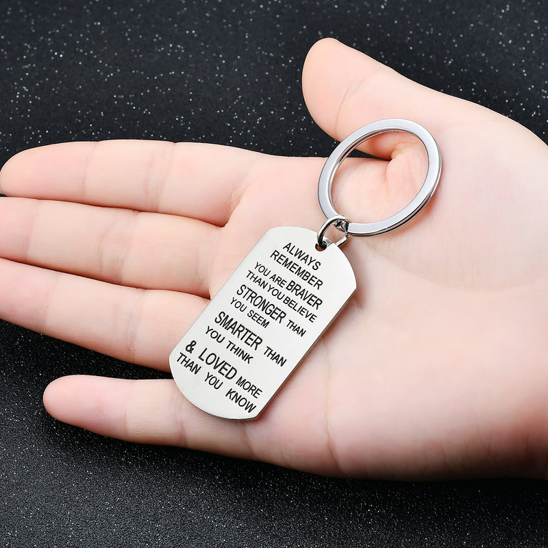 [Australia] - Stainless Steel Key Chain Ring You are Braver Stronger Smarter Than You Think Pendant Family Friend Gift (Stainless Steel) Stainless Steel 