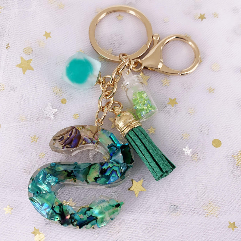 [Australia] - SELOVO Initial Keychain Ball Tassel Charm Capital Letter Alphabet Green Keyring S 