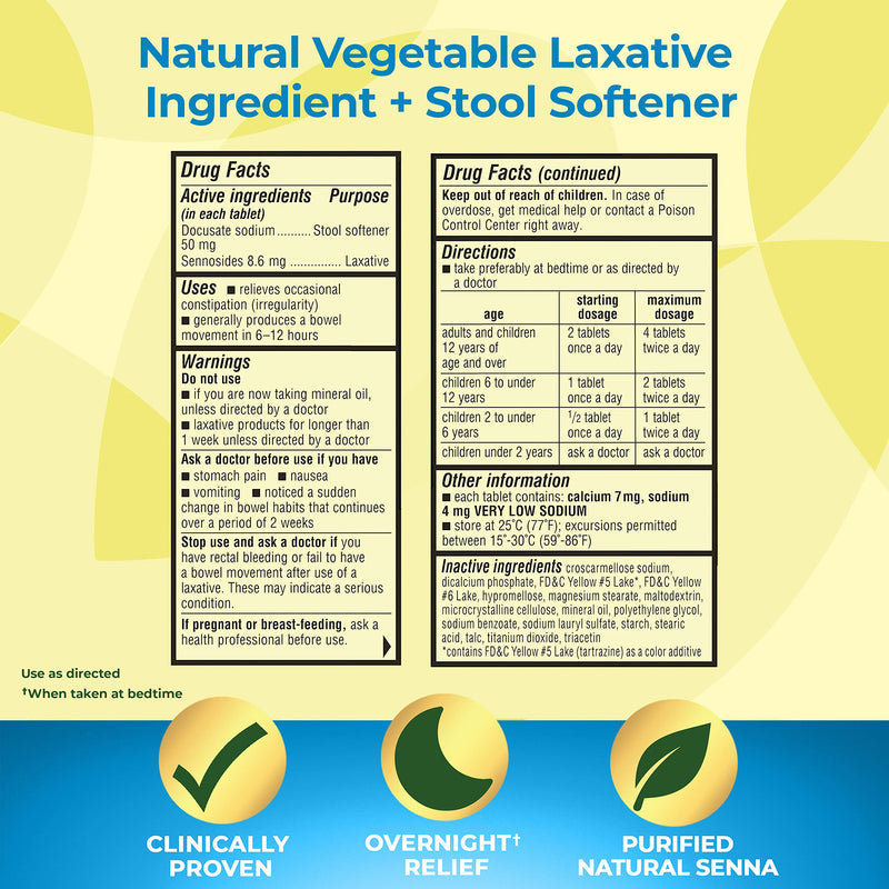 [Australia] - Senokot-S Dual Action Natural Vegetable Laxative Ingredient Plus Stool Softener Tablets, Docusate Sodium, Senna Concentrate, Gentle, Overnight Relief From Occasional Constipation, 60 ct 60 Count (Pack of 1) 