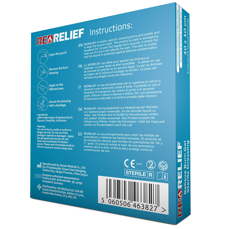 [Australia] - Pack of 5 RedRelief Emergency 10x10cm Burn Dressing - cools, soothes and relieves pain 