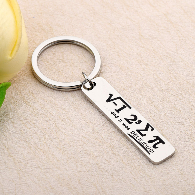 [Australia] - FUSTMW Math Gift I Ate Some Pie and It was Delicious Keychain Funny Math Geek Gifts Math Teacher Gifts Math Student Gift Graduation Gift silver 