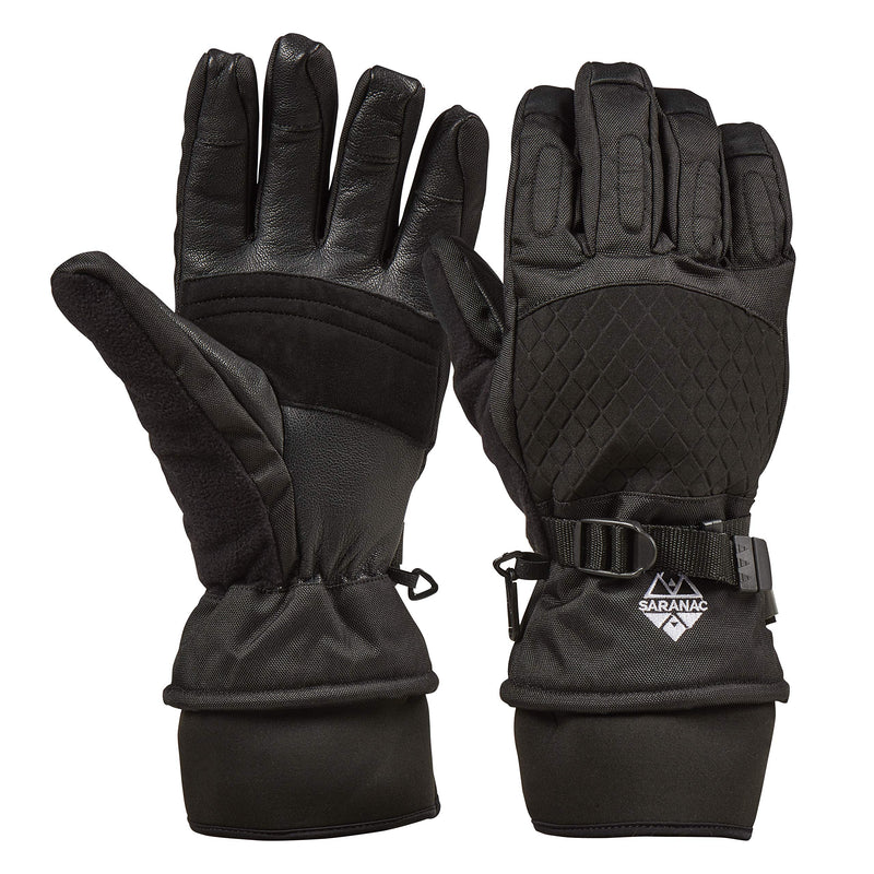 [Australia] - Saranac SA0111 Heavy Duty Ski Glove with Leather Palm, Black X-Small 