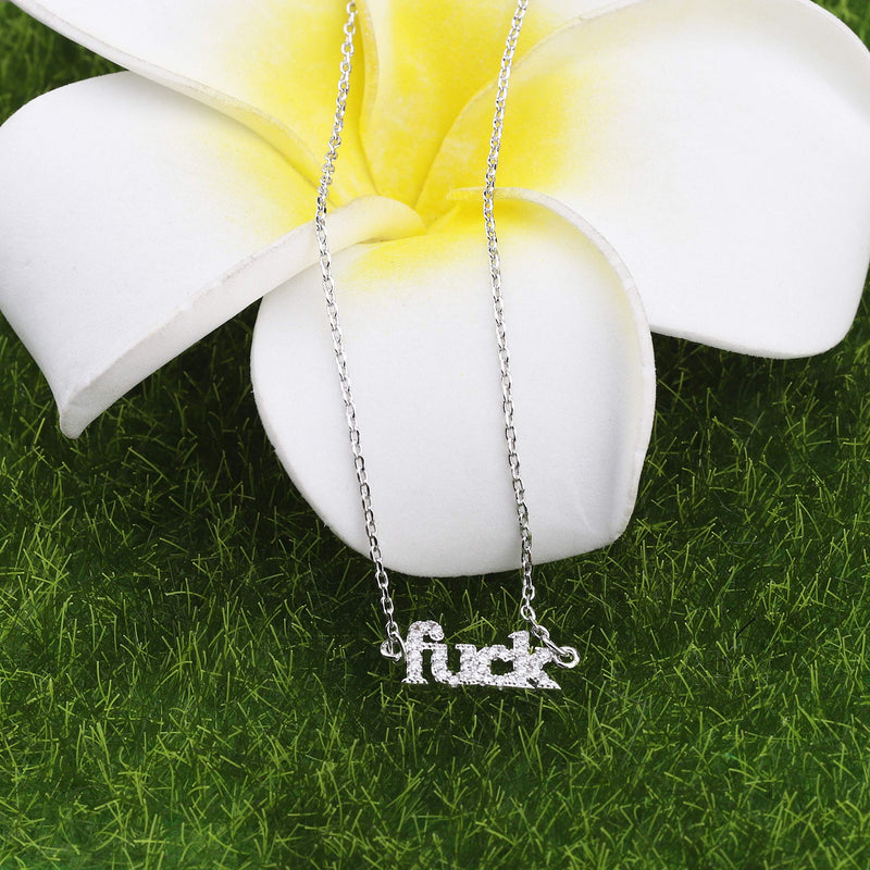 [Australia] - PLITI Swear Word Gifts Gold Fuck Necklace with Crystal Fuck Jewelry Inspirational Gifts fuck necklace S 