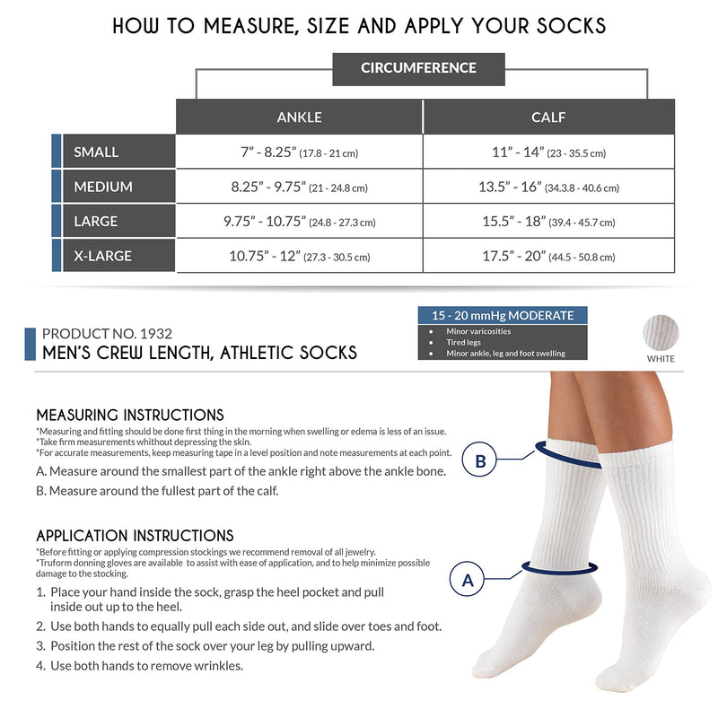 [Australia] - Truform Compression Socks, 15-20 mmHg, Men's Crew Length Mid-Calf Cushion Foot Socks, Black, X-Large X-Large (1 Pair) 
