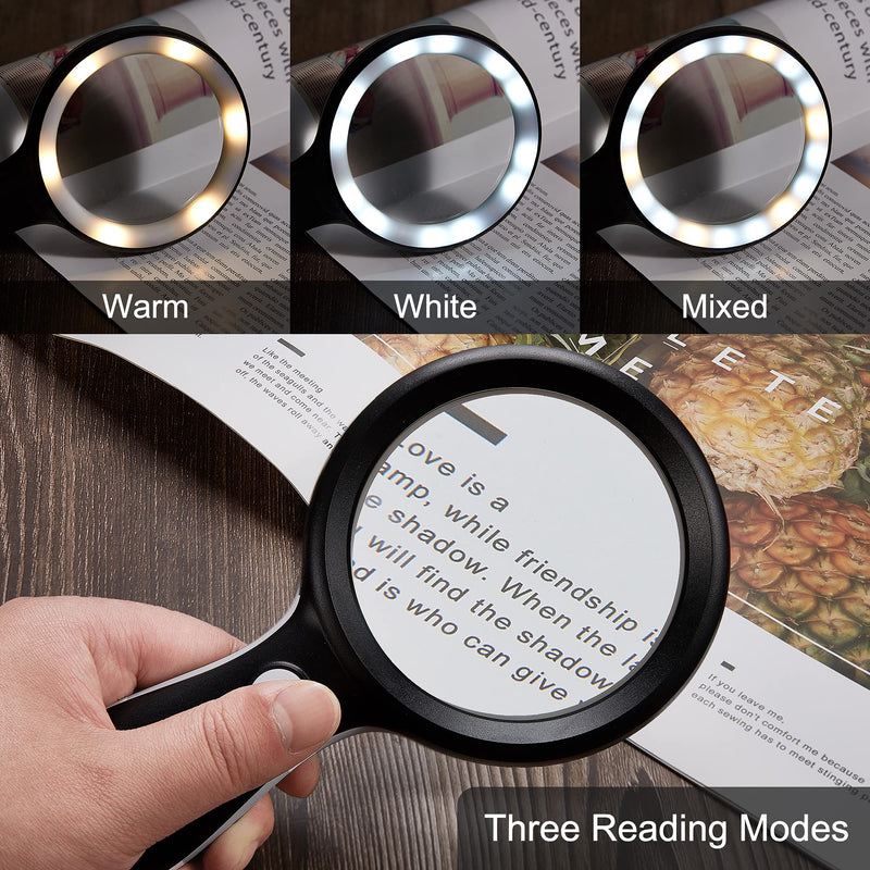 [Australia] - Magnifying Glass with Light, MOJINO 10X Lighted Large Handheld Reading Magnifier Glasses with 18 LED Lights for Macular Degeneration, Seniors & Kids Reading, Inspection, Coins, Jewelry, Exploring Black 