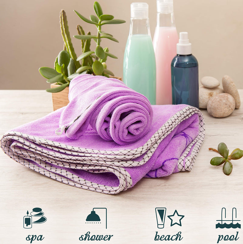 [Australia] - Towel Wraps for Women - Spa Bath Waffle Body Wrap with Adjustable Touch - Microfiber Dress Towel (Purple Skirt Set) Purple Skirt Set 