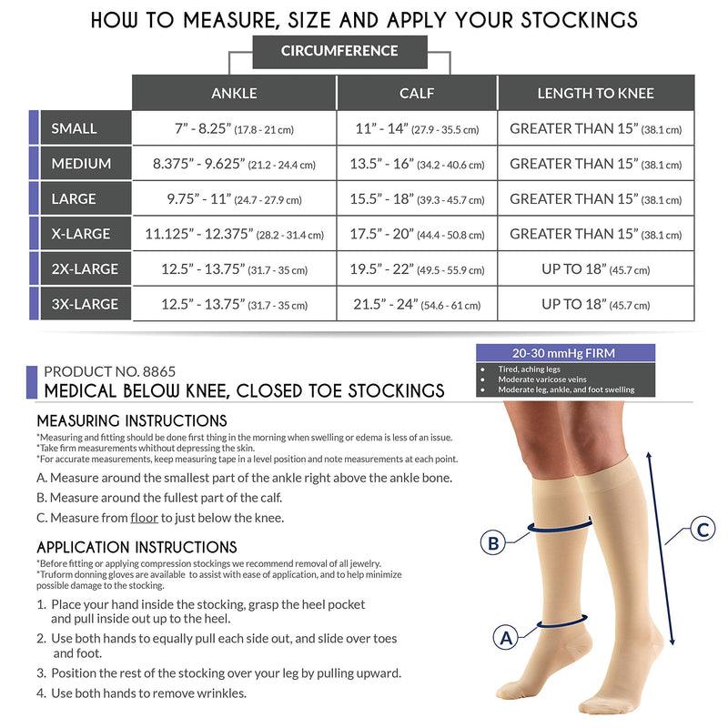[Australia] - Truform 20-30 mmHg Compression Stockings for Men and Women, Knee High Length, Closed Toe, Beige, 3X-Large 3X-Large (1 Pair) 