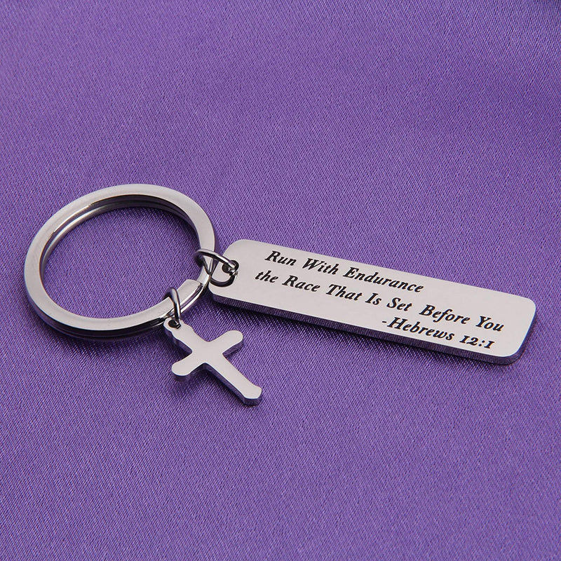 [Australia] - MAOFAED Religious Jewelry Bible Verse Keychain Run with Endurance The Race That is Set Before You Hebrews 12:1 Scripture Keychain KR-Run with Endurance 