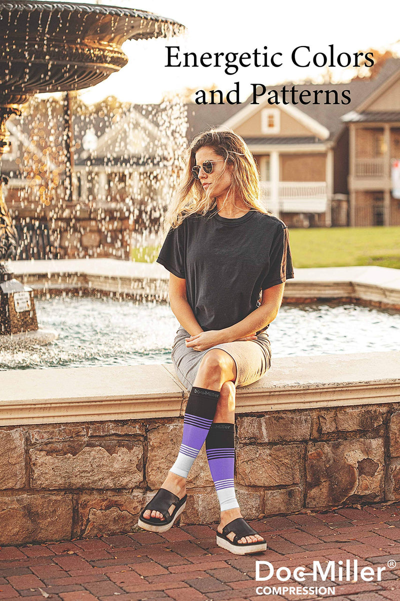 [Australia] - Doc Miller Calf Compression Sleeve Men and Women 20-30 mmHg, Shin Splint Compression Sleeve, Medical Grade Socks for Varicose Veins and Maternity 1 Pair Large Black Purple Grey Calf Sleeve Black.Purple.Gray 
