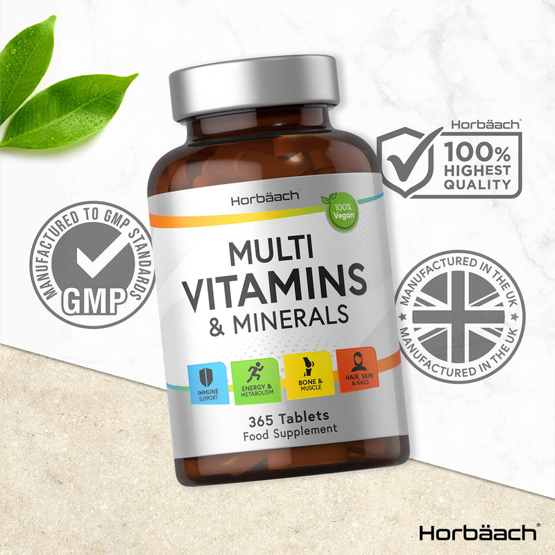 [Australia] - Multivitamins and Minerals | 365 Vegan Tablets | for Men & Women | Complete Complex of 24 Essential Nutrients | Including Vitamin D, B12, Zinc & Iron | by Horbaach 