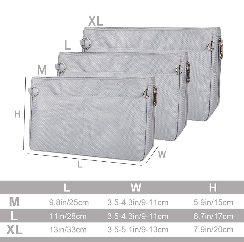 [Australia] - Vercord Expandable Nylon Handbag Purse Organizer Insert Liner Shaper Bag in Bag Beige Grey Medium 