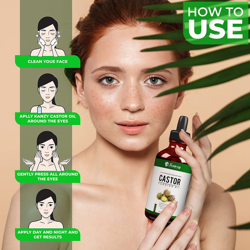[Australia] - Kanzy Organic Castor Oil for Eyelashes and Eyebrows 50ml Cold Pressed Castor Oil for Hair Growth 100% Natural and Pure Castor Oil with Brushes For Hair, Beard, Nails and Skin 50 ml 