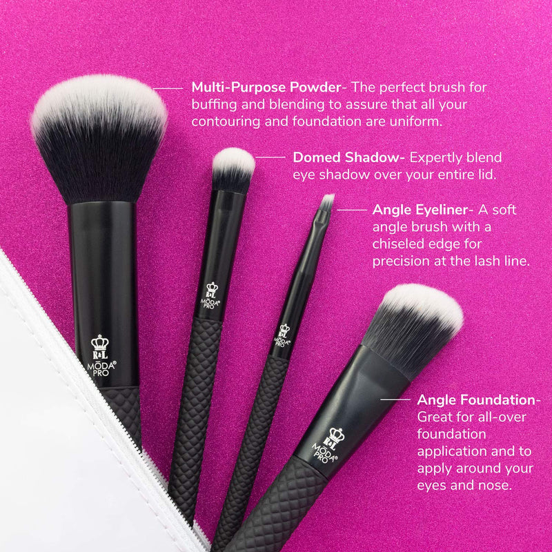 [Australia] - MODA Pro Travel Size Beautiful Eyes 7pc Makeup Brush Set with Pouch, Includes - Angle Shader, Crease Smudger, Eye Shader, Smoky Eye, Brow Liner and Lash Comb Brushes, Black 