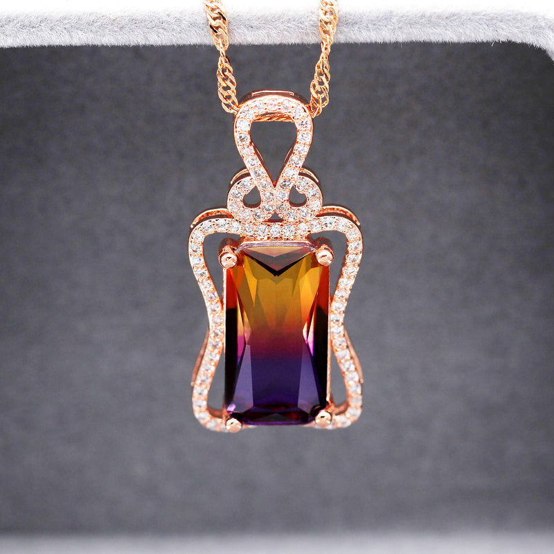 [Australia] - Uloveido Charm Created Rectangle Purple Gradient Tourmaline Pendant October Birth-Stone Necklace Rose Gold Plated Birthday Jewelry Gifts for Women Gift DN401 