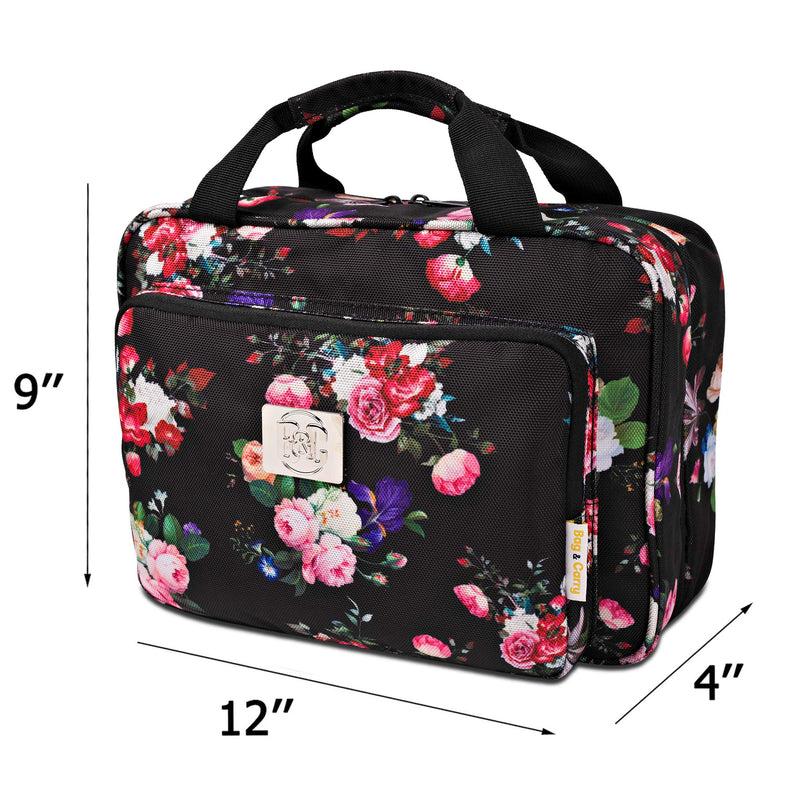[Australia] - Large Hanging Travel Cosmetic Bag For Women - Versatile Toiletry And Cosmetic Makeup Organizer With Many Pockets (Black roses) Black roses 