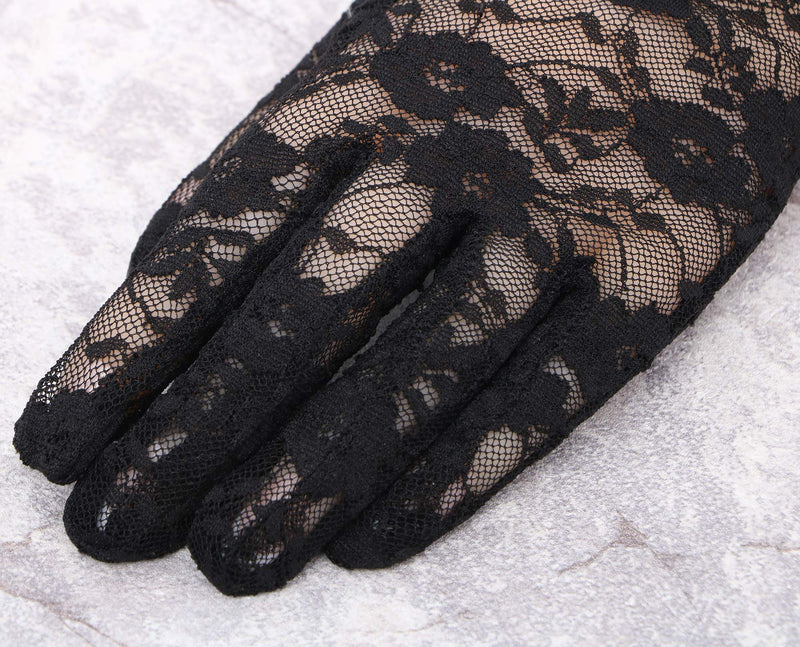 [Australia] - Simplicity Women's Vintage Sheer Floral Lace Wrist Length Gloves 2 Pack_black With Lace Wrist 