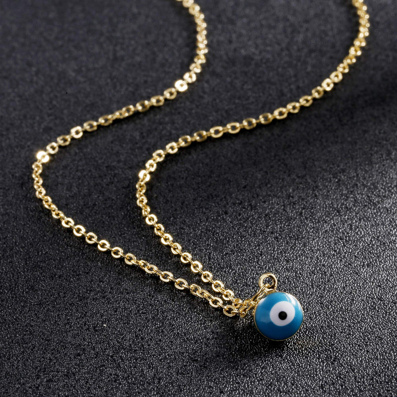 [Australia] - Kyerlyn 14K Gold Plated Evil Eye Choker Necklace Adjustable Dainty Evil Eye Pendant Necklace for Women Girl Simple Jewelry Gift Blue 